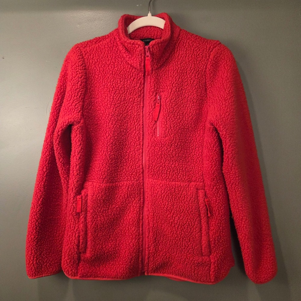 Talbots Women's Sherpa Fleece Full Zip Sweater Jacket Size S Pink Cozy Outdoors